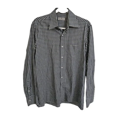 Camisa Canali Para Hombre Mediana Negra Azul Cuadros Abotonada Manga Larga Algodón Italia Foto 1 de 4