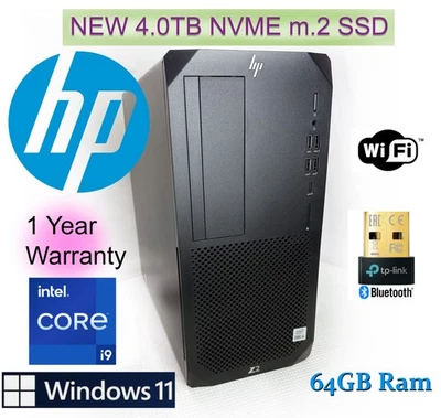 HP Z2 G5 TOWER, Intel i9-10900, 64GB RAM, NEW 4.0TB NVMe SSD, 2x Video Outputs - Image 1 of 4