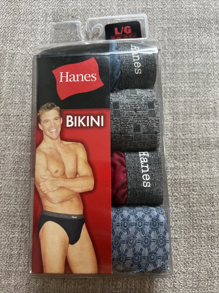 Vintage Hanes Men’s 4 Pack Texture Fabrics Bikini Briefs Underwear Large