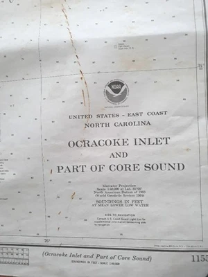 Mapa náutico de colección NOAA Marine Navigational Chart NC Ocracoke Core Sound 36x43" Foto 1 de 4