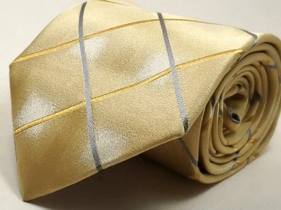 Corbata a cuadros dorada de 61" de largo para hombre 100 % seda hecha a mano CLAIBORNE NUEVA Foto 1 de 4