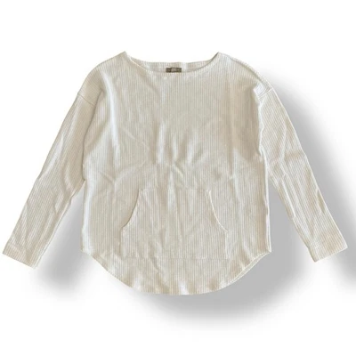 Lilla P Women’s White Waffle Knit Long Sleeve Top Kangaroo Pocket Size M - Image 1 of 4