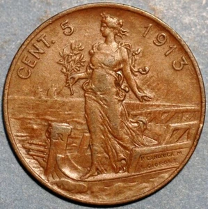 5 Centesimi 1913 dot after D Vittorio Emanuele III KM# 42 Italy - Picture 1 of 2