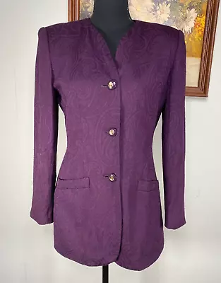 Blazer Top Vintage Informal Esquinero PETITE Para Mujer 6P P Púrpura Paisley Corea De Colección Foto 1 de 4