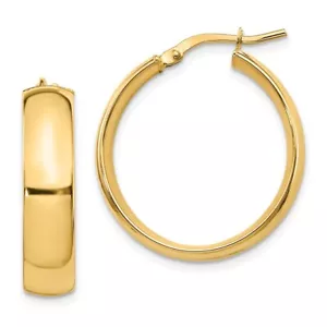 26mm 14K Yellow Gold 6mm High Polished Hoop Earrings LE1890 - Picture 1 of 4