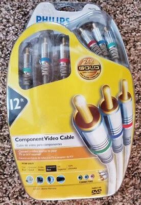 Philips M62796 Component Video Cable 24k Gold, 12 feet ft New Sealed  - image 1 of 4