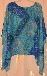 PONCHO TRASPARENTE STILE SUSAN GRAVER DONNA XL - BLU E VERDE - PAISLEY E FLOREALE - Foto 1 di 4