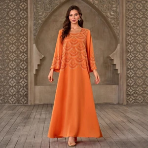 Dubai Turkey Women Abaya Kaftan Maxi Dress Muslim Ramadan Rhinestone Party Gown - Foto 1 di 12