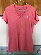 Womens Under Armour Heatgear Loose Fit Short Sleeve V Neck Pink  Small
