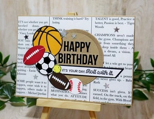 Kraft Happy Birthday It's Your Day Roll With It Handmade Card Ball Sports Stars - Picture 1 of 1