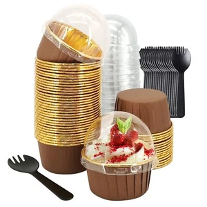 50 Pack 5.5oz Cupcake Liners with Lids Large Aluminum Foil Muffin Tins - Picture 1 of 8