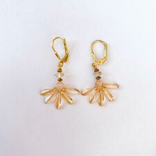 Handmade Citrine Crystal Earrings Brass Gold Plated Leverbacks Joli Jewelry NEW