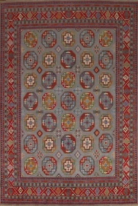 Light Blue Octagon Design Super Kazak Area Rug 8'x10' For Dining Room Handmade - Picture 1 of 12