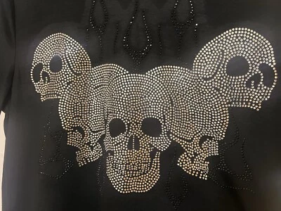 Camiseta INC Negra Con Cuentas Plateadas Esqueleto Calavera Adulto Talla M Foto 1 de 4