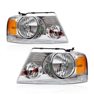 Fit For 2004-2008 Ford F-150 F150 Chrome Housing Amber Headlights Assembly Set - Picture 1 of 9