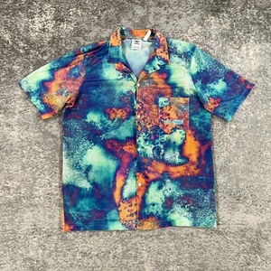 Adidas Camp Shirt Mens Medium M Blue Orange Mesh Psychedelic Hippie Trefoil Logo - Picture 1 of 14