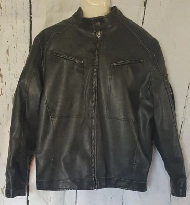 CHAQUETA NEGRA HOMBRE POLO ASSN TALLA XL IMITACIÓN CUERO CREMALLERA MOTO EE. UU. Foto 1 de 4