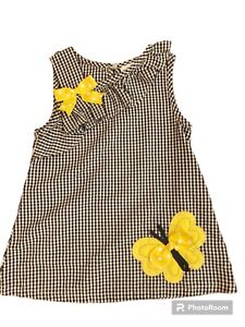 RARE EDITIONS SEERSUCKER GINGHAM BUTTERFLY DRESS WITH BOW SIZE 5 Embroidered