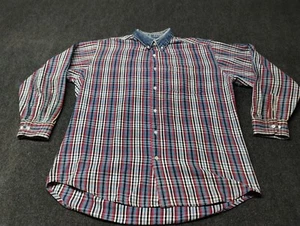Vintage Gitano Flannel Shirt Men XXL 2XL Blue Plaid Grunge Denim Collar 90s - Picture 1 of 8