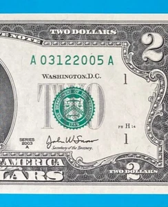 March 12, 2005 / 3 December 2005 : A 03122005 A BIRTHDAY NOTE $2 Two Dollar Bill - Picture 1 of 3