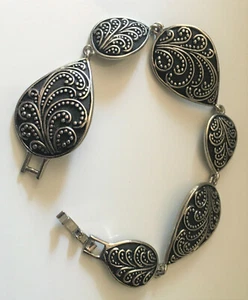 Metal Clasp Bracelet Teardrop Shaped Elements with Raised Design - Picture 1 of 6