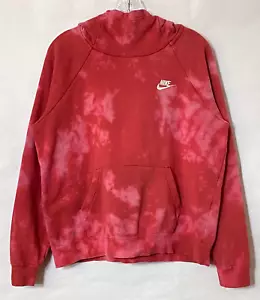 Nike Hoodie Women Medium Pink Tie Dye Pullover Kangaroo Pocket Logo Mock Neck - Picture 1 of 11