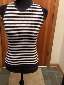 Maglione donna Faded Glory Halter piccolo a righe blu navy a costine senza maniche leggero Y2K - Foto 1 di 4
