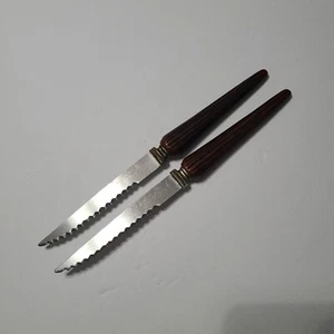 2 Vintage Sheffield England Faux Antler Steak Knives - Picture 1 of 5