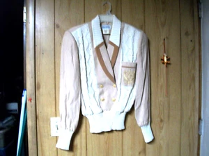 Vintage SIDEFFECTS CABLE KNIT OPEN SWEATER V-NECK CREAM/TAN EMBROIDERED SZ LARGE - Picture 1 of 4