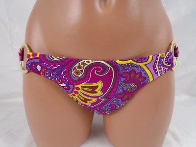 Sauvage Luxe Purple Paisley Gold Ring Bikini Bottoms Size Small Item #3818L - Image 1 of 3