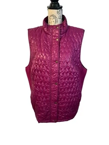 Talbots Quilted Vest Woman’s Plus 2X Knit Sides Zip Snap Front Raspberry Warm - Picture 1 of 21