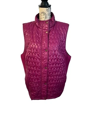 Talbots Quilted Vest Woman’s Plus 2X  Knit Sides Zip Snap Front Raspberry Warm - Image 1 of 4