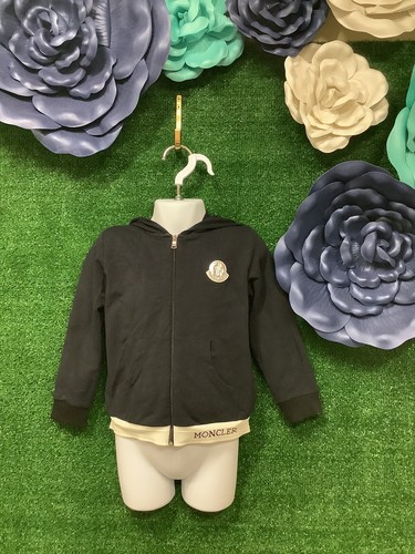Felpa con cappuccio Moncler blu e bianco blu navy con orecchie da orso taglia 3T bambino