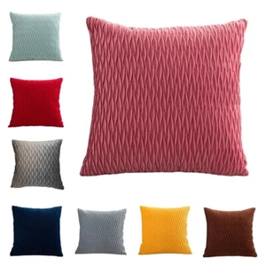 Velvet Solid Striped Cushion Cover Home Office Sofa Car Throw Pillow Case Decor - Picture 1 of 12