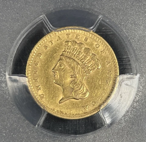 1856 Indian Gold Dollar G$1 - Certified PCGS AU Details - Rare Early Coin! Cover