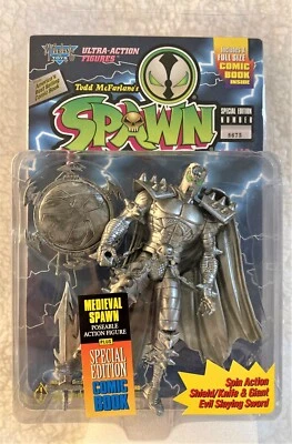 Figura de acción exclusiva de cómic Todd McFarlane Toy Silver Medieval Spawn 1996 Foto 1 de 4