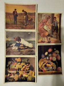 Vintage Art Print Lot of 5 9x11 Prints - Angelus Alfarata Fruit Flowers Saved