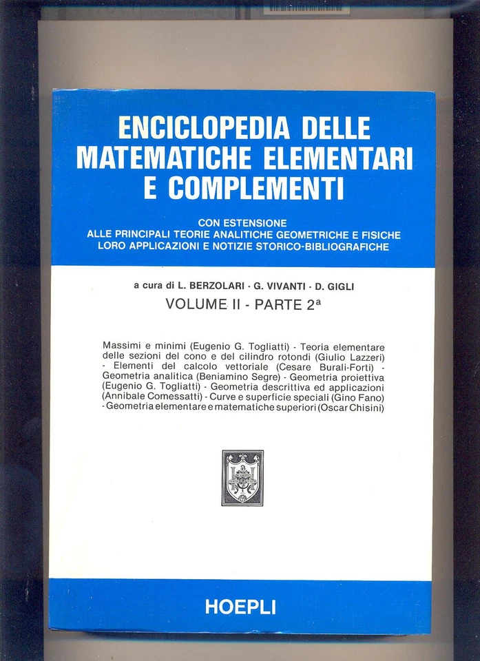 ENCICLOPEDIA DELLE MATEMATICHE ELEMENTARI vol. 2 _2 - 1979  - HOEPLI - OTTIMO - Immagine 1 di 1
