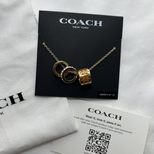 Collana smaltata firma COACH chiusura aragosta oro corallo regolabile 16 18"