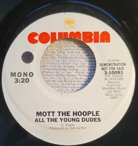 Mott The Hoople "All The Young Dudes (mono)/ same (stereo)"Promo VG+ press error - Picture 1 of 3