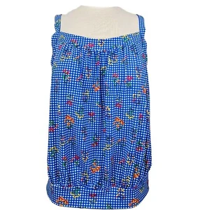 LANDS END Women's 20W Blouson Tankini Wireles Swim Top Blue Botanical Check NEW - Picture 1 of 13