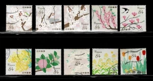 Japan 2020 Flowers Spring Greetings 84Y Complete Used Set of 10 Sc# 4377 a-j - Picture 1 of 1