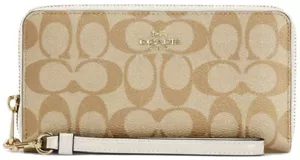 Coach Signature Light Khaki Chalk Canvas Zip Around Wallet C4452 NWT - Picture 1 of 2