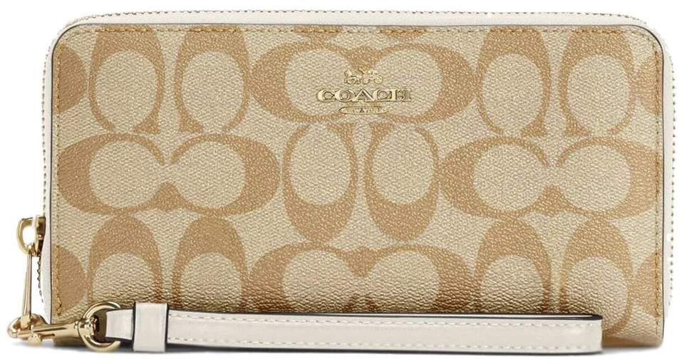 Coach Long Zip Around Wallet in Signature Canvas Im/light Khaki Chalk C4452