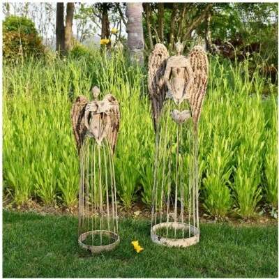 Garden Angel Statue Decor Rustic Metal Angel Sculpture Garden Yard Art Heavenly  - Image 1 of 4