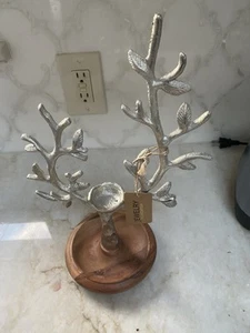 Jewelry Tree Stand Gold With Wooden Base Made in India NEW WITH TAG! - Picture 1 of 4