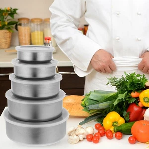  5 Pezzi Contenitori per Alimenti in Acciaio Inox con Coperchi Scatole per Conservazione - Foto 1 di 12
