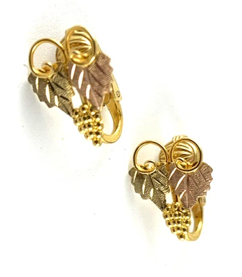 Landstrom 10K Black Hills Gold | Grape Leaves | Clip-On Earrings | Used | VG - Image 1 of 4