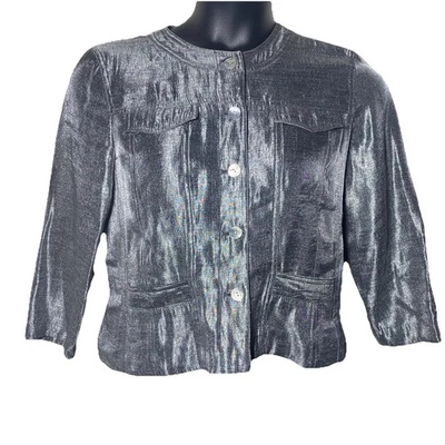 Ruby Rd Silver Size 8 MOP Button Up Rayon Polyester Nylon Jacket Festival - Image 1 of 4