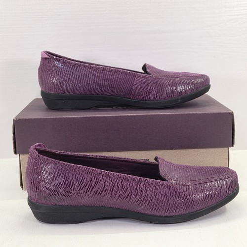 Scarpe mocassino Clarks Haydn lucido bordeaux viola pelle scamosciata slip on donna 6 5 M
